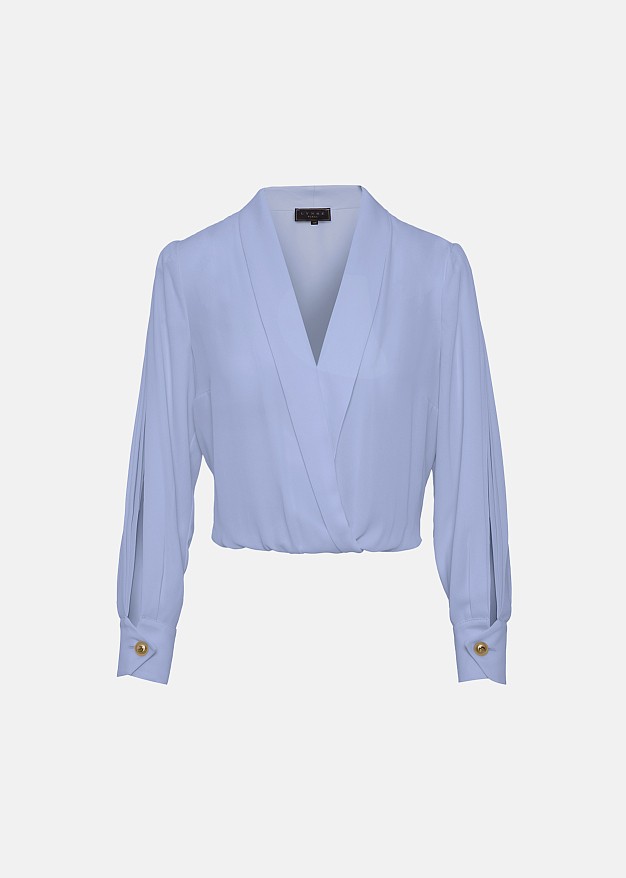 Wrap blouse with sleeve slits