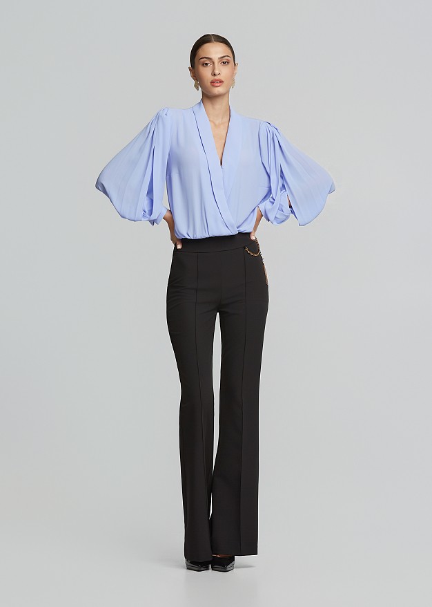 Wrap blouse with sleeve slits