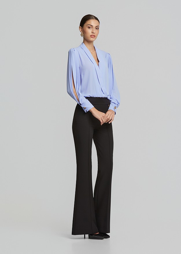 Wrap blouse with sleeve slits