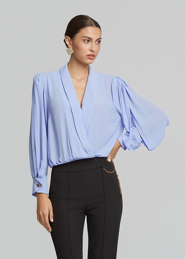 Wrap blouse with sleeve slits