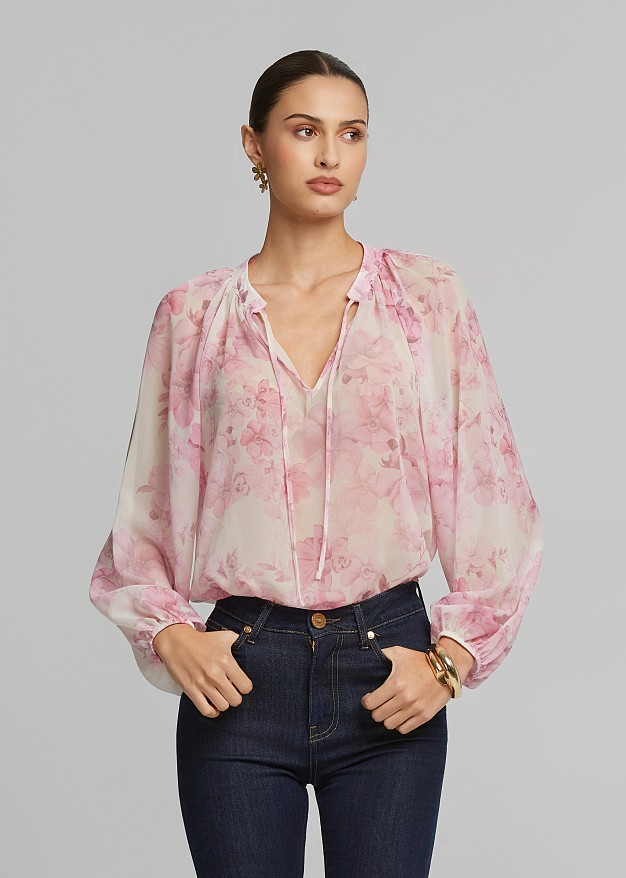 Printed blouse in A line and tie