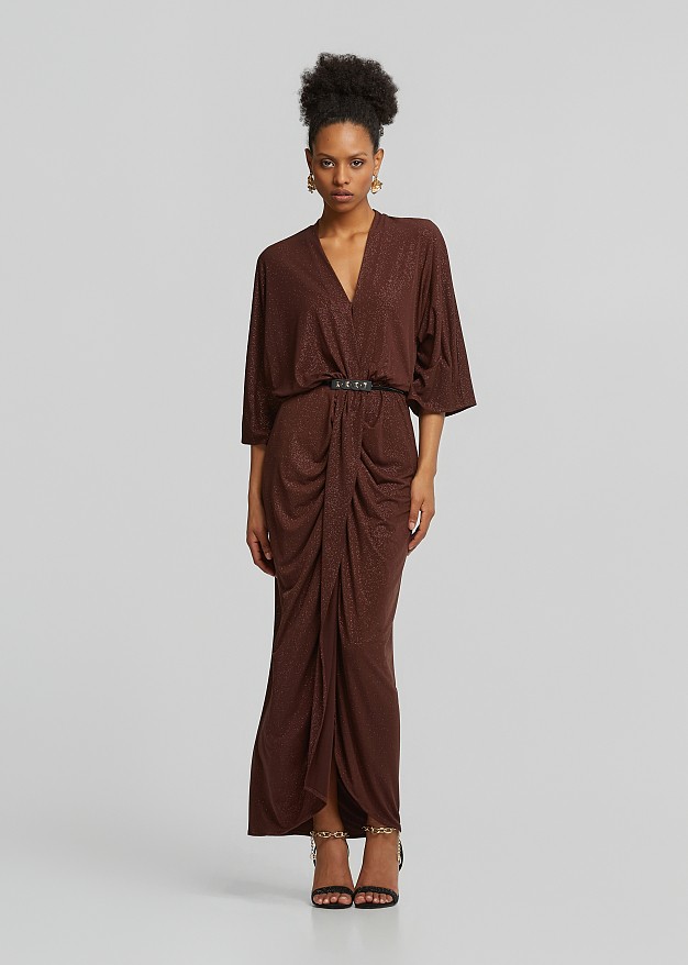 Maxi Lurex dress with ruffles