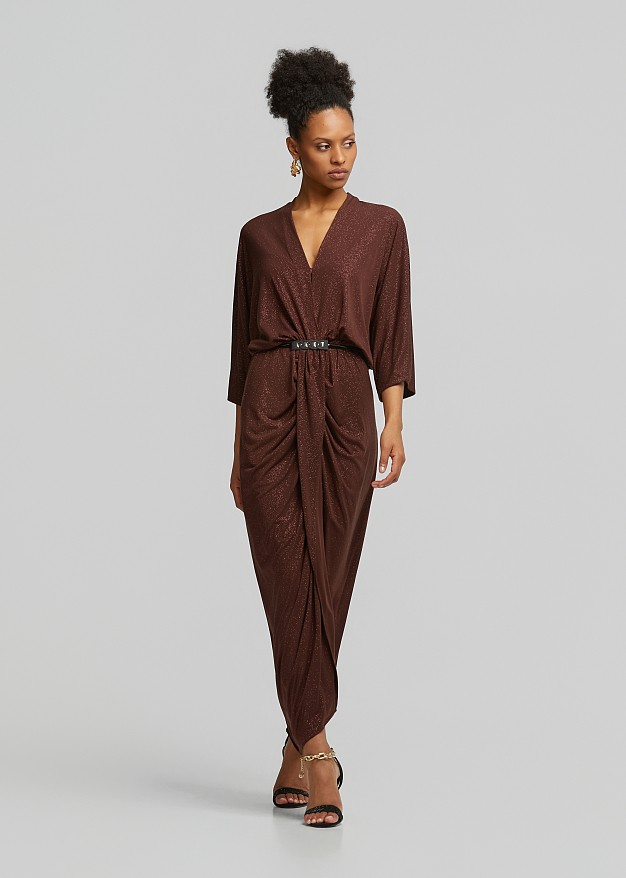 Maxi Lurex dress with ruffles