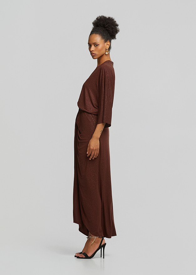 Maxi Lurex dress with ruffles