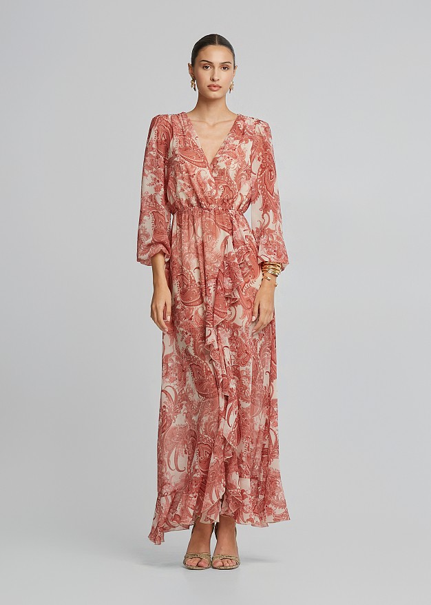 Maxi paisleys printed dress in ruffles