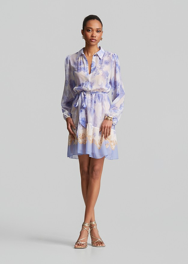 Mini printed dress with collar
