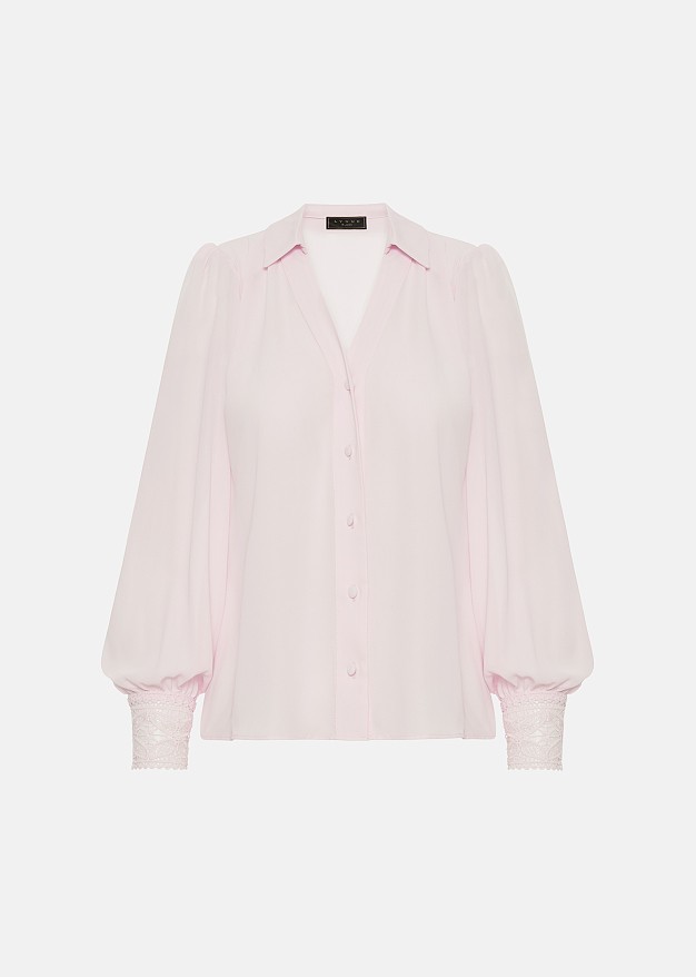 Lace shirt with V-neckline and collar