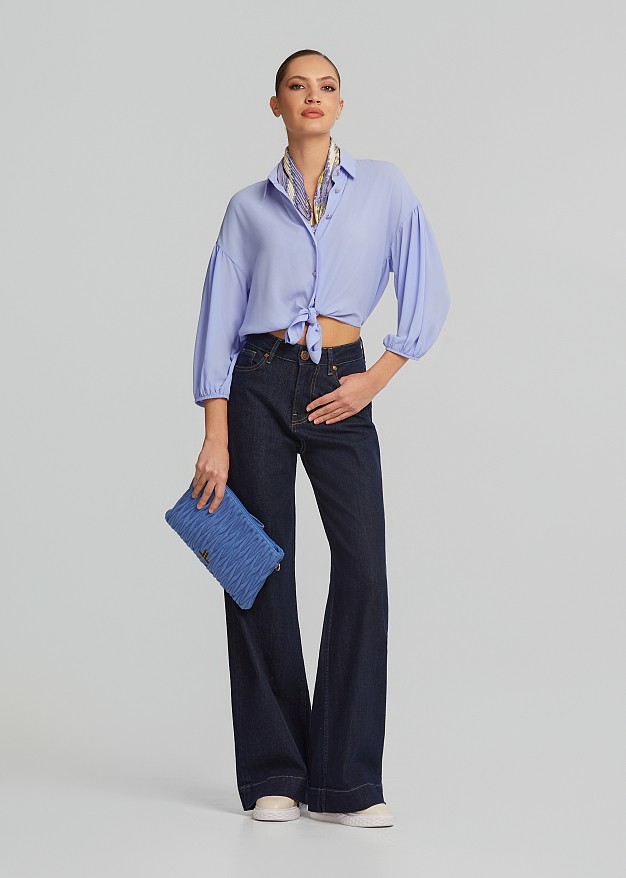 Lightweight chiffon crop shirt