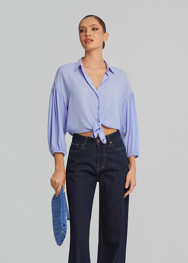 Lightweight chiffon crop shirt