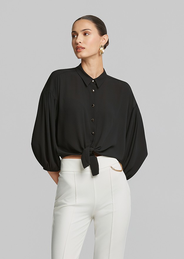 Lightweight chiffon crop shirt