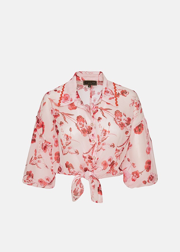 Cropped printed shirt with front tie