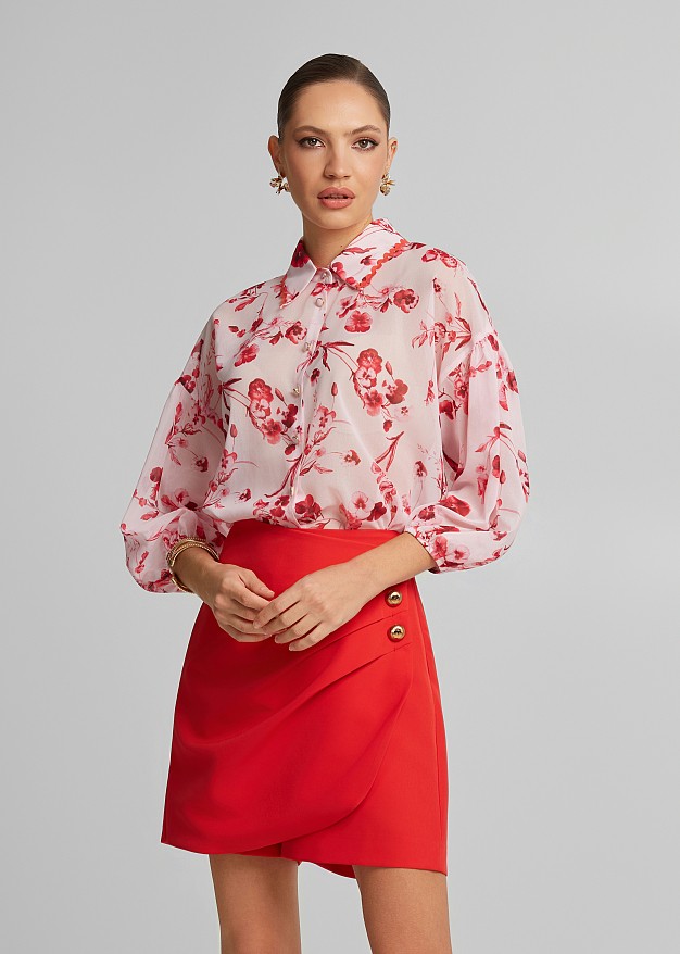 Cropped printed shirt with front tie