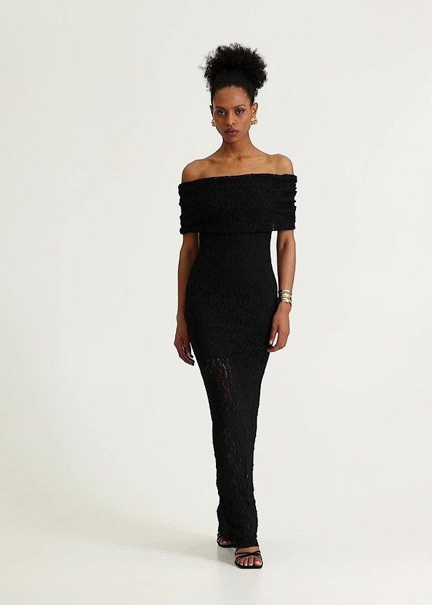 lynne black off the shoulder maxi dress BABARONI BABARONI Acetate Satin Black Bridesmaid Dresses Off-the-shoulder Floor-length Sleeveless Ruched with Slit Sheath, Black / US0