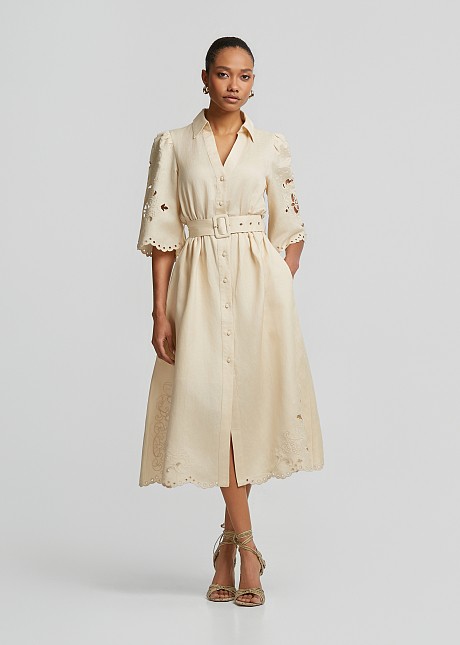 long fitted shirt dress Long Sleeve Fit-and-Flare Shirt Dress – Luxeire main image 0