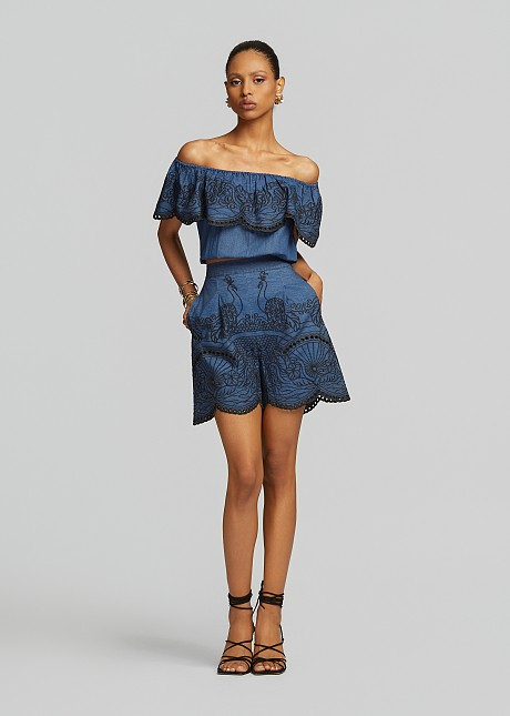 Denim shorts with embroidery | LYNNE