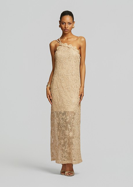 One-shoulder maxi lace dress with sequin detailing | LYNNE