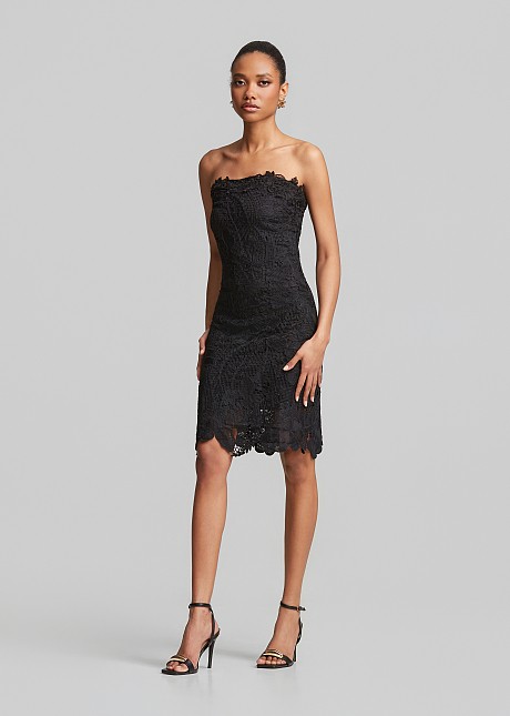 Strapless dress in guipure lace | LYNNE