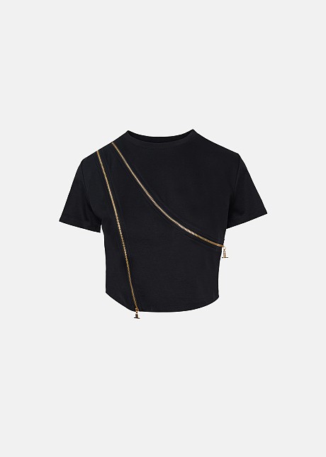 Crop top din bumbac cu fermoare