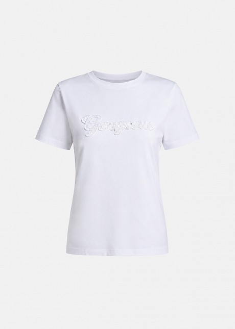 Top with 3D embellishment embroidery