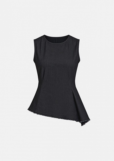 Asymmetric soft denim top