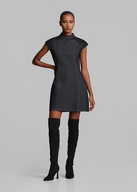 Mini tulip dress in soft denim with decorative lace