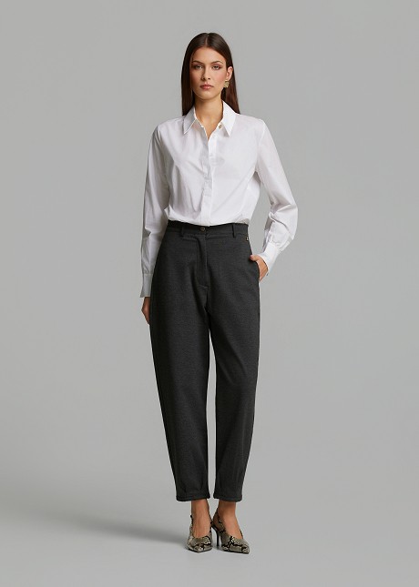 Barrel-leg fabric trousers