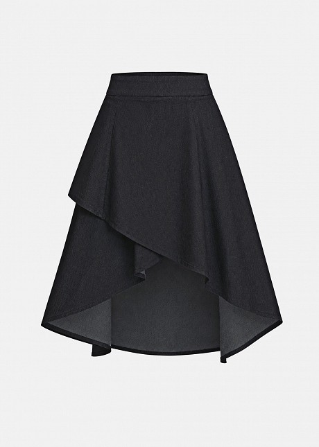 Asymmetric denim wrap skirt