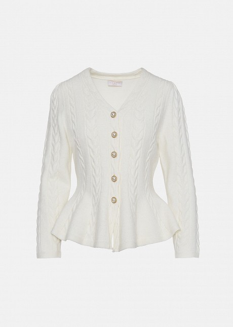 Knitted peplum cardigan with pearl buttons