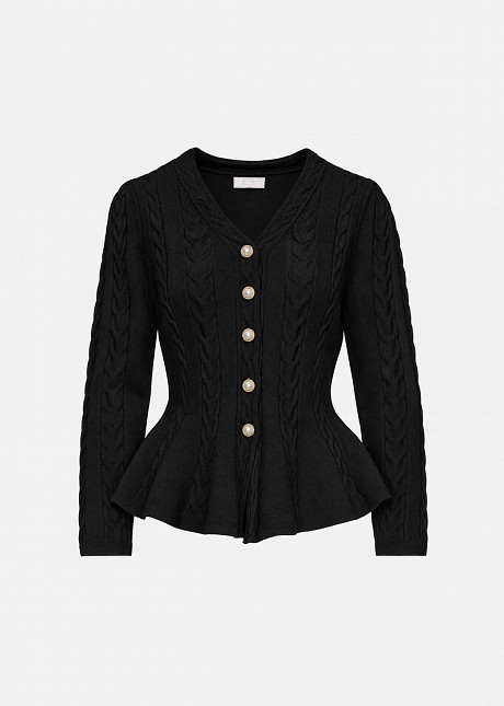 Knitted peplum cardigan with pearl buttons