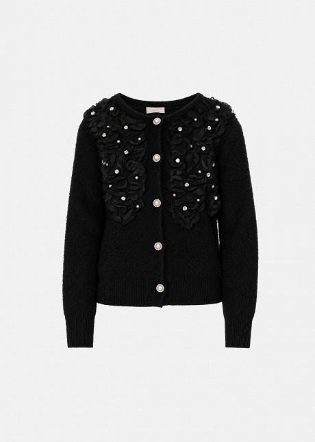 Mohair-look cardigan with ruffles with crystals