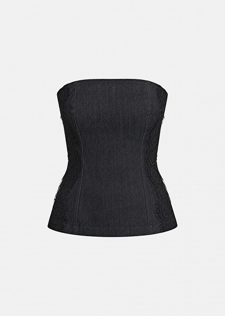 Strapless soft denim top featuring side lace