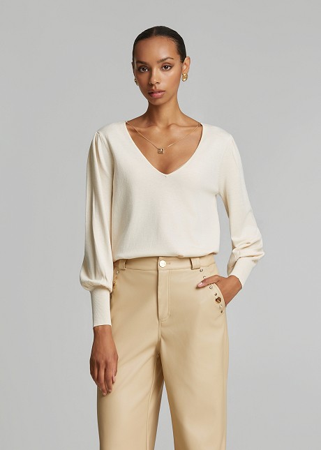 V-neck knit top with a relaxed fit