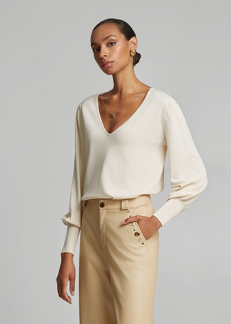 V-neck knit top with a relaxed fit