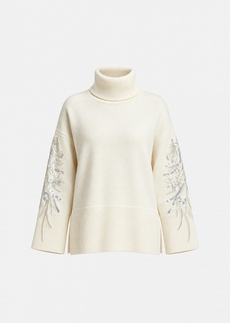 Oversized sweater with rhinestone embroidery