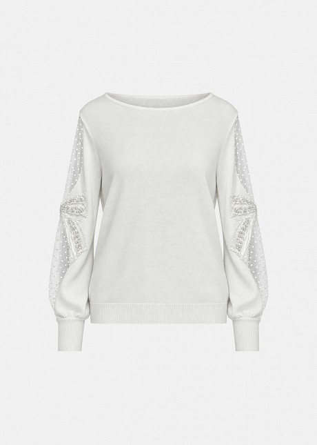 Sweater with sheer point-d'esprit