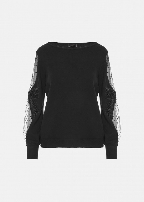 Sweater with sheer point-d'esprit