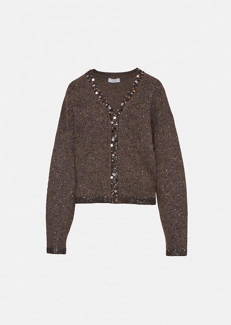 Lurex V-neck sweater with decorative sequins
