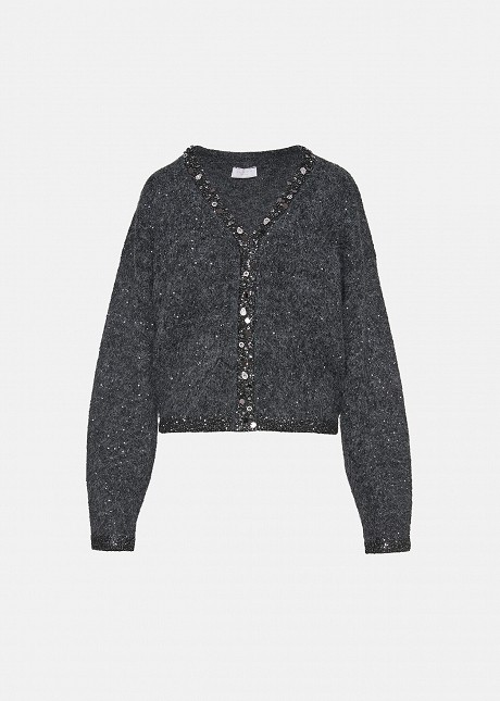 Lurex V-neck sweater with decorative sequins