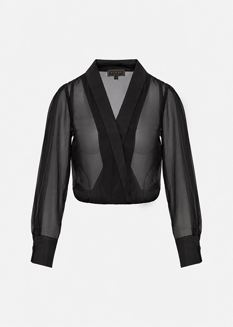 Sheer wrap-style top with lapels