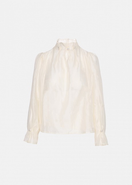High-neck blouse with an internal lace lining