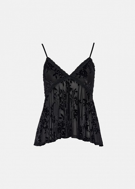 Lingerie top, asymmetrical with a devoré finish