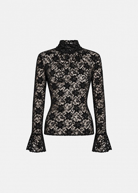 Turtleneck top in stretch chenille lace