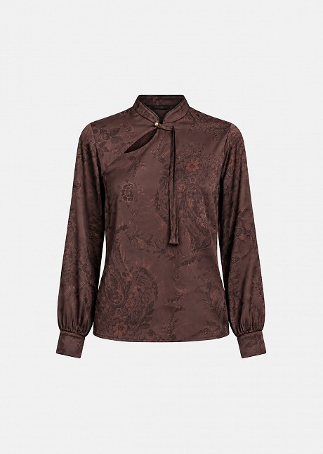 Mandarin collar blouse in satin printed look