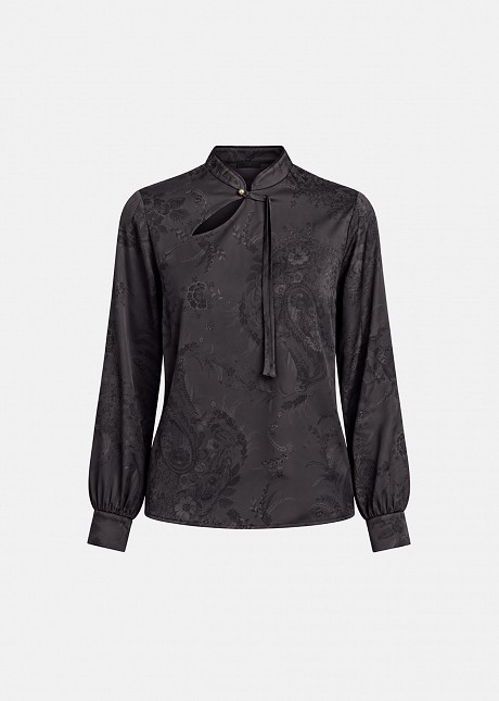 Mandarin collar blouse in satin printed look