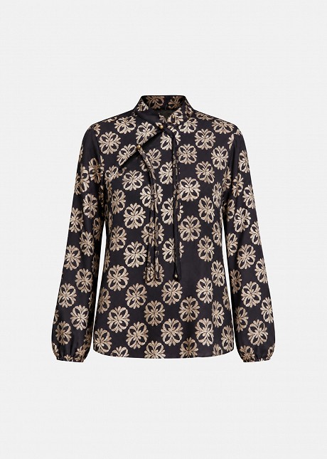 Mandarin collar blouse in satin printed look