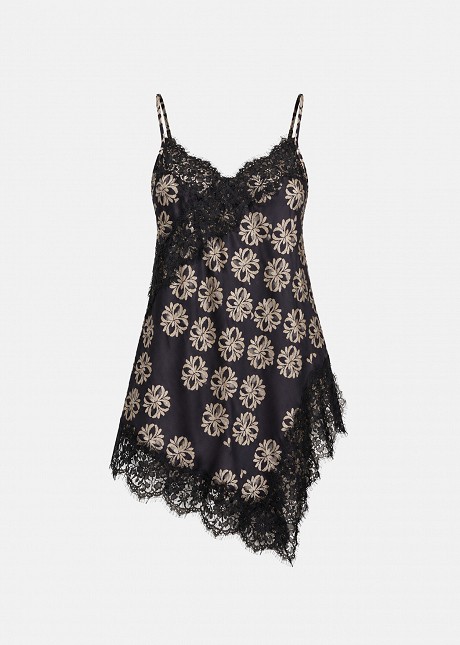 Printed lingerie top in asymmetric lace