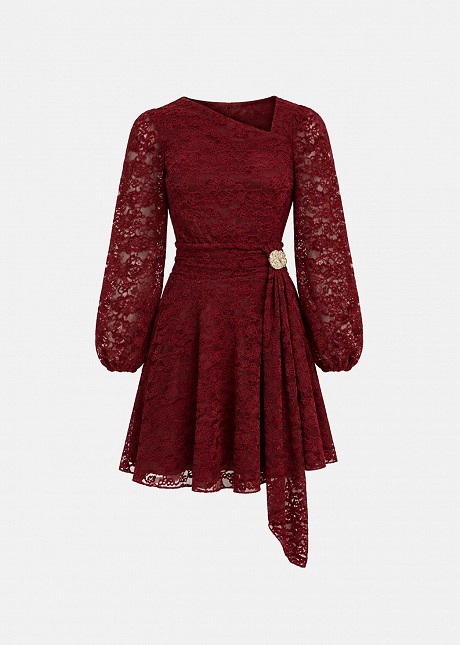 Flared mini dress in stretch devoré lace