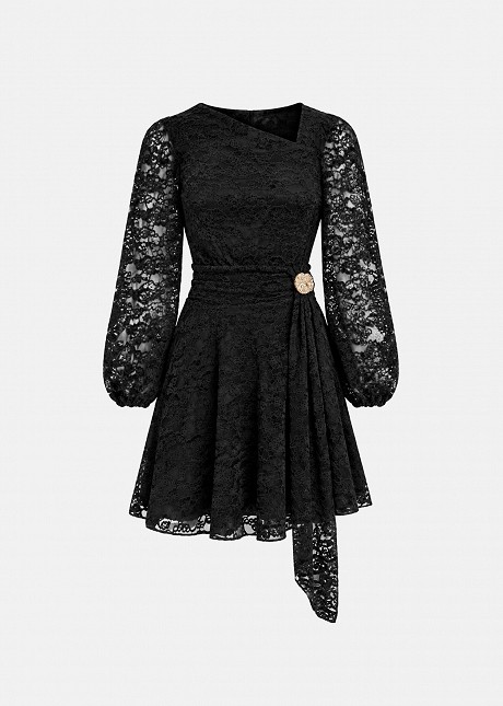Flared mini dress in stretch devoré lace