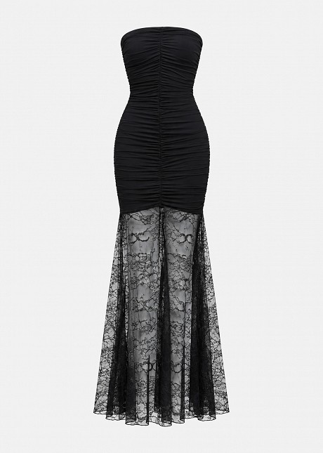 Lace strapless  maxi dress in black