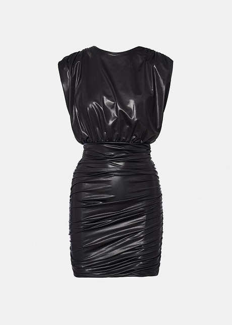 Metallic-finish ruched mini dress